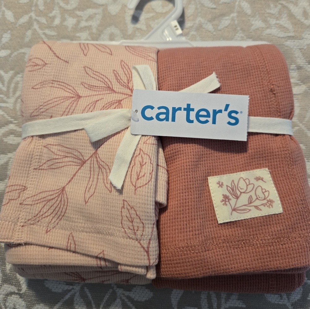 Carter's Salmon/coral Color and Coral Baby Blanket Duo